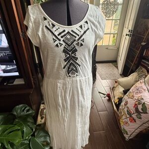 Free People White Dress with Black Geometric Embroidery